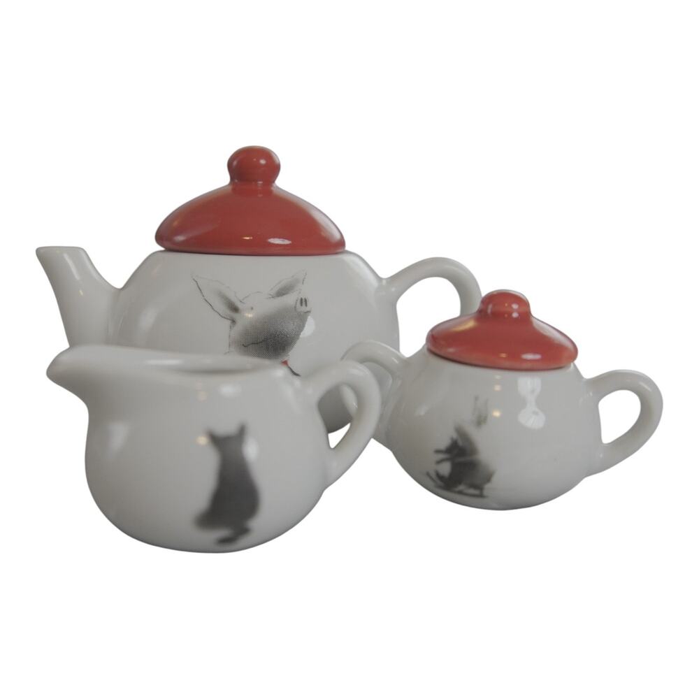 Schylling Olivia the Pig Porcelain Tea Set 13 Pc Miniature Child Complete EUC - Picture 4 of 16